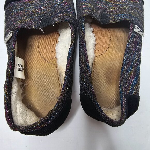 TOMS Classics Black Metallic Velvet Flats Sparkly Sherpa Lined size 4.5 - Picture 6 of 9